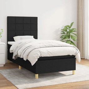Pat box spring cu saltea, negru, 80x200 cm, textil Negru, 80 x 200 cm, Cu blocuri patrate