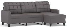 3201016 vidaXL Canapea cu 3 locuri și taburet, gri, 180 cm, piele ecologică