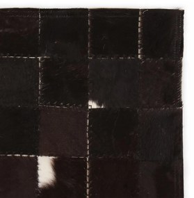 Covor piele naturala, mozaic, 80x150 cm Patrate Negru alb Alb si negru, 80 x 150 cm