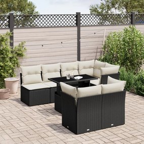 vidaXL Set mobilier de grădină cu perne, 8 piese, negru, poliratan