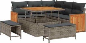 vidaXL Set de canapele pentru grădină cu pernă 9 pcs Gri poliratan