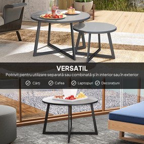Outsunny Set 2 Măsuțe de Grădină cu Blat din Sticlă Securizată, Ø70x45 cm, Gri | Aosom Romania