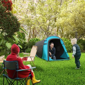 Outsunny Cort Camping 2 Persoane, Cort Automat Pop-up Iglu, 220x108x110 cm, Albastru | Aosom Romania