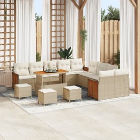 vidaXL Set de Sofa de Grădină 14 Piese cu Perne Bej Poliratan Acacia