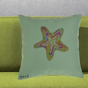 Perna Decorativa Stea de Mare Colorata Psiheledic, 40x40 cm, Verde, Husa Detasabila, Perna Inclusa, BEKZ®