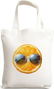 Sacosa de Panza pentru Cumparaturi, Geanta Tote, model Summer Orange 38 x 34.5 cm, Alba, BEKZ®