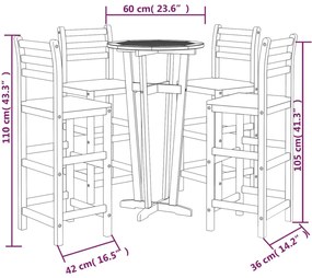 Set mobilier de bar de gradina, 5 piese, lemn masiv de acacia Scaune de bar cu spatar, 5