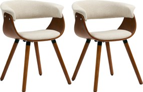 HOMCOM Set de 2 scaune pentru sufragerie, scaune de bucătărie tapițate cu spătar curbat și picioare din lemn masiv, bej | Aosom Romania