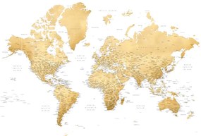 Harta Gold world map with cities, Rossie, Blursbyai