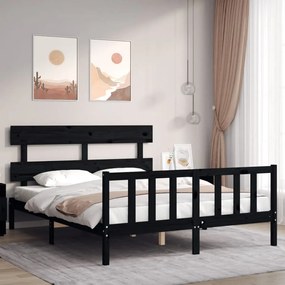 3193285 vidaXL Cadru de pat cu tăblie, negru, 160x200 cm, lemn masiv