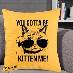 Perna Decorativa You Gotta Be Kitten Me!, 40x40 cm, Galben, Husa Detasabila, Perna Inclusa, BEKZ®