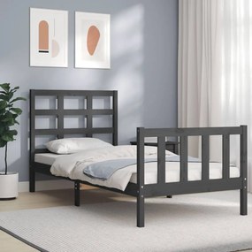 3192068 vidaXL Cadru de pat cu tăblie, gri, 90x190 cm, lemn masiv