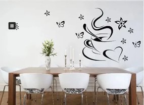 Bucătărie de perete autocolant de perete ceașcă de cafea cu inima și fluturi 60 x 120 cm