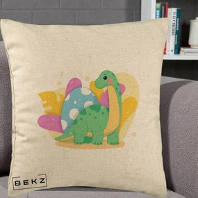 Perna Personalizata Dinozaur cu Ou Pastelat, 40x40 cm, Bej, Husa Detasabila, Perna Inclusa, BEKZ®