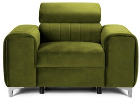Fotoliu TIME, tetieră reglabilă, suport lombar, 125x97x94 cm, Verde-Olive-Velluto