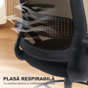 HOMCOM Scaun de Birou Ergonomic, Scaun Rotativ din Plasă, Înălțime Reglabilă și Suport pentru Picioare, Scaun de Birou cu Suport Lombar și Brațe Rabatabile, Capacitate 120kg, Negru | Aosom Romania