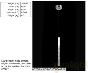 Lustra,Pendul modern diam.9cm, H-168cm, LED COSMO 827746