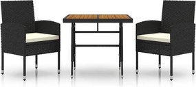 vidaXL Set mobilier de exterior, 3 piese, negru, poliratan