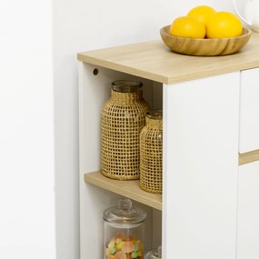 HOMCOM Bufet mobilier depozitare cu 2 sertare 3 rafturi deschise și dulap 2 uși 110 x 29,5 x 82 cm alb | Aosom Romania