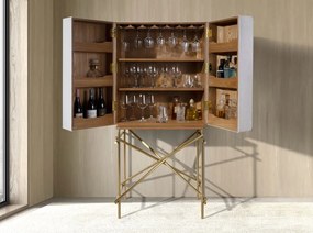 Bufet inalt LUX design italian, Tesatura gri deschis, Piele, Metal Golden