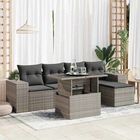 vidaXL Set mobilier grădină cu perne, 6 piese, gri, poliratan