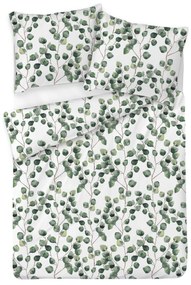 Lenjerie de pat Matex Satin Acuarelă frunze de eucalipt , 140 x 200 cm, 70 x 90 cm
