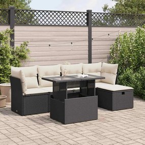 3327766 vidaXL Set mobilier de grădină cu perne, 6 piese, negru, poliratan