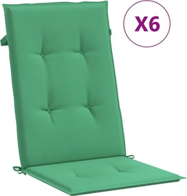 vidaXL Perne scaun cu spătar înalt, 6 buc., verde, 120x50x3 cm, textil