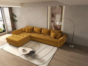 Colțar extensibil dumonde cu ladă de depozitare si sezut confortabil din spuma high-density, Loana XL Ambience Mustar 335x185 cm