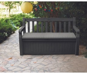 Cutie de depozitare pentru grădină cu bancă Keter Eden gri, 265 l, 140 x 60 x 84 cm