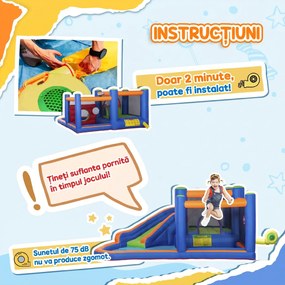 Outsunny 4 in 1 pentru copii Tobogan de apa Bounce House tobogan, trambulina, piscina, pentru copii de 3-8 ani