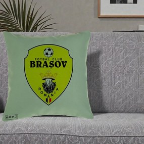 Perna Personalizata FC Brasov Fotbal Romania, 40x40 cm, Verde, Husa Detasabila, Perna Inclusa, BEKZ®
