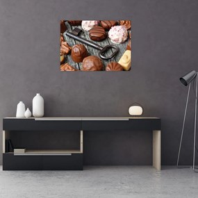 Tablou pe sticlă cu ciocolată și chei (70x50 cm)