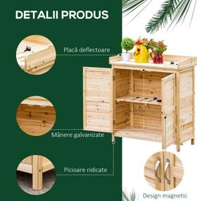 Dulap de exterior Outsunny cu 2 rafturi din lemn de brad cu design înălțat și 2 uși, 83x40x92 cm, culoarea lemnului | Aosom Romania