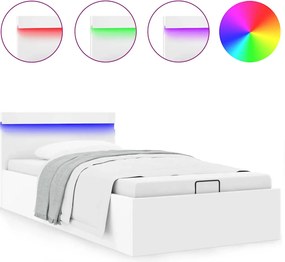 vidaXL Cadru pat hidraulic ladă și LED alb 100x200 cm piele ecologică