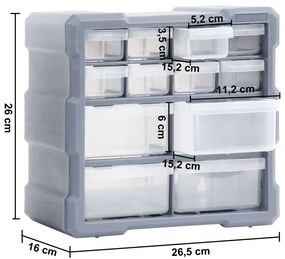 Organizatoare cu 12 sertare, 2 buc., 26,5 x 16 x 26 cm 1, Gri, 12 sertare