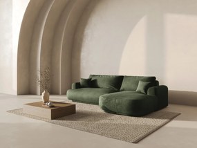 Coltar extensibil dreapta 5 locuri, modular, cu lada depozitare, Ella, Micadoni Home, 271x174x94 cm, catifea, verde