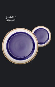 Set 4 Farfurii Sarbatori (2 Farfurii mari 25cm Sand Dune, 2 Farfurii mici 20cm Cobalt)