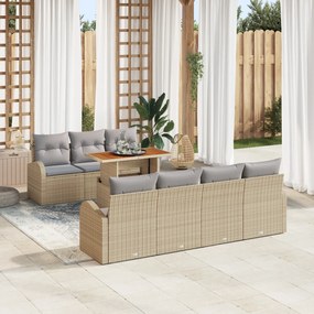 vidaXL Set de masă de grădină cu 8 piese cu perne Bej Ratan Poli Acacia