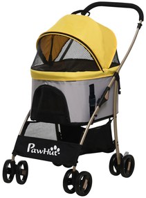 PawHut Cărucior 2 în 1 pentru câini, cărucior pentru câini pliabil, 1 coș, 1 geantă, 82 cm x 49,5 cm x 98 cm, Galben | Aosom Romania