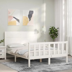 3192732 vidaXL Cadru de pat cu tăblie, 140x190 cm, alb, lemn masiv