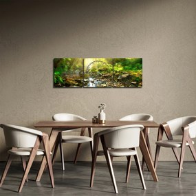 Tablou cu râul în pădurea verde (cu ceas) (90x30 cm)
