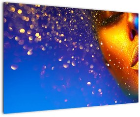 Tablou - Body art, combinație auriu-albastru (90x60 cm)