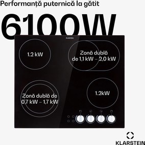 Klarstein EasyCook, plită din sticlă ceramică, 6100 W, buton rotativ, negru