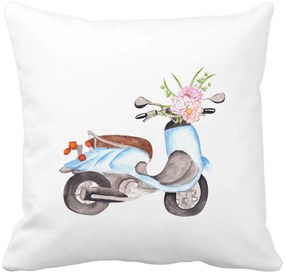 Perna Decorativa Patrata Flower Bike, 40x40 cm, Alba, Mata, Husa Detasabila, Burduf