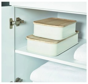 Cutie depozitare cu capac din lemn paulownia iDesign Eco, 21,3 x 43 cm, alb