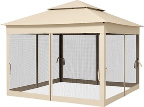 Outsunny Tonelă de grădină pop-up pliabilă 3 x 3 m metal poliester impermeabil anti-UV plase de țânțari sac de transport crem | Aosom Romania