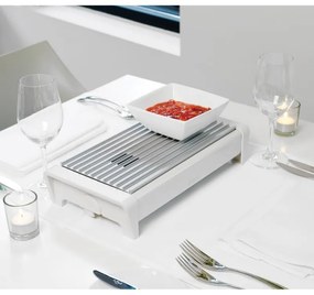 Tava servire la cald Brabantia 646997, 2 incalzitoare, Grill din aluminiu, Manere reci, Alb