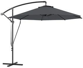 Outsunny Umbrelă de Soare cu Corzi Anti-Vânt, Orificii de Aerisire, Bază în Cruce și Manivelă, Φ290x243 cm, Gri | Aosom Romania