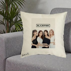 Perna Personalizata K-pop BLACKPINK Foto Grup-Negru, 40x40 cm, Ecru, Husa Detasabila, Perna Inclusa, BEKZ®